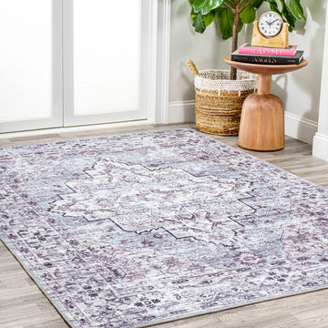 Didim Boho Gray Medallion Washable Area Rug